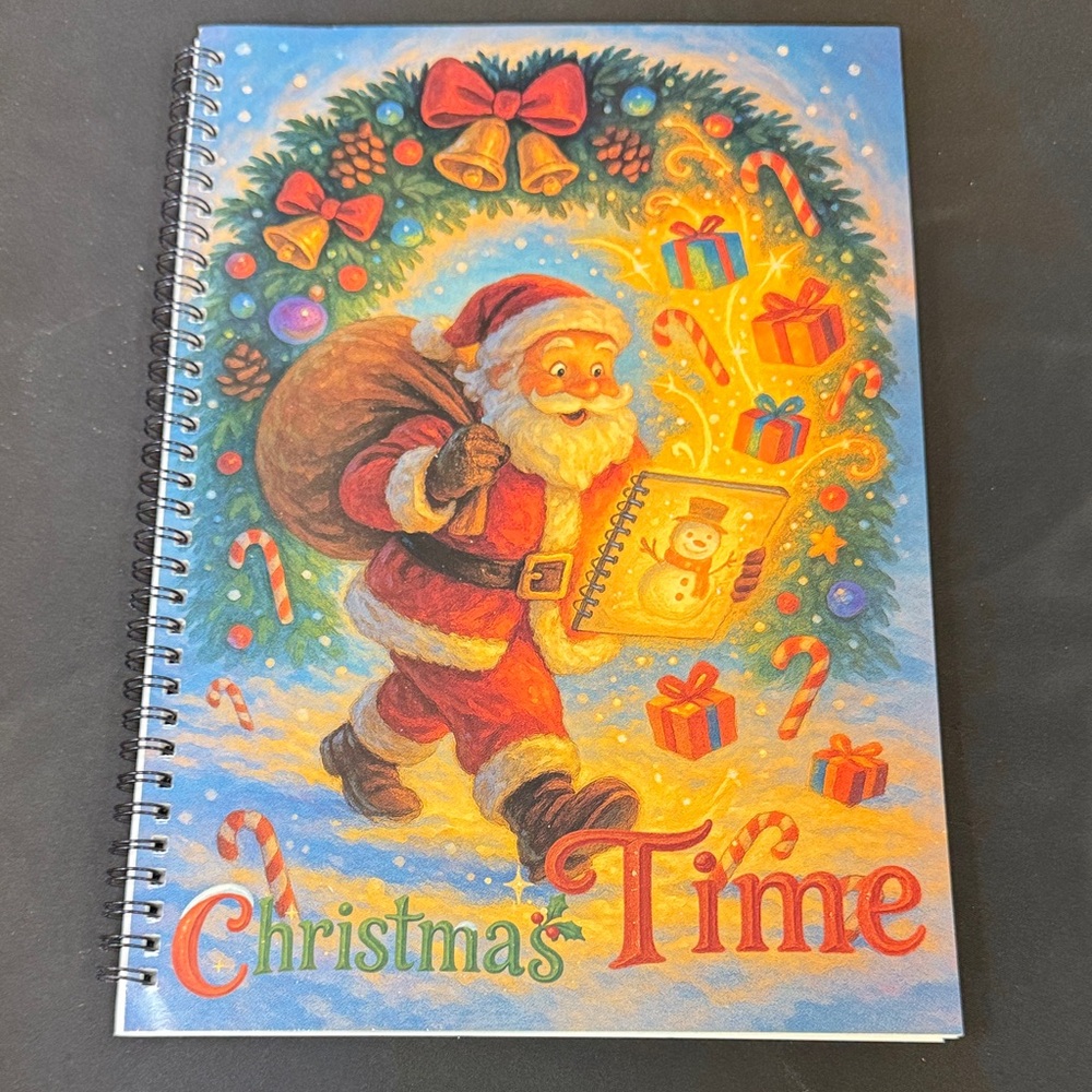 Christmas Time Spiral Notebook full of coloring paint pages perfect for copying